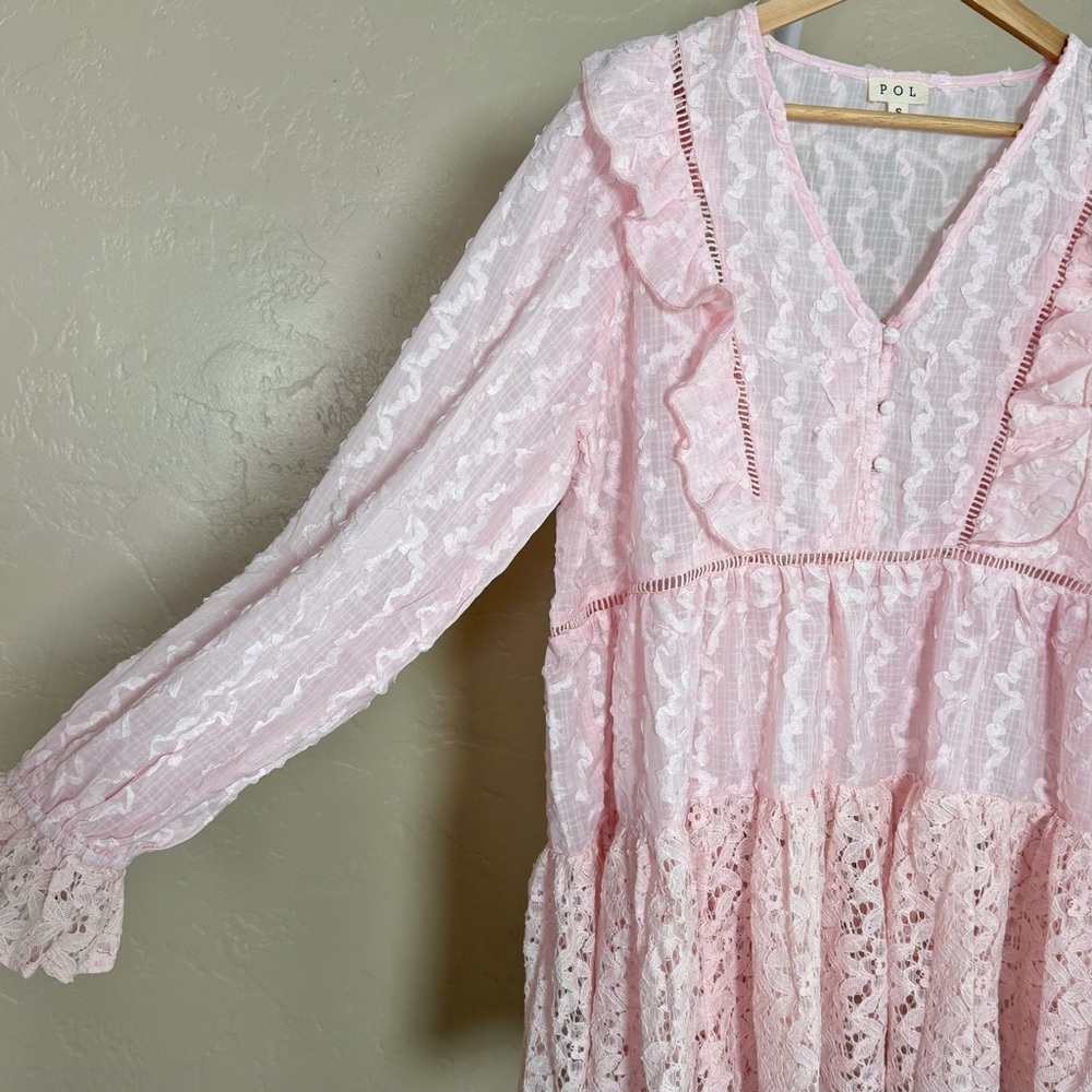 POL Pink Lace V-Neck Ruffle Babydoll Tunic - Picture 4 of 8